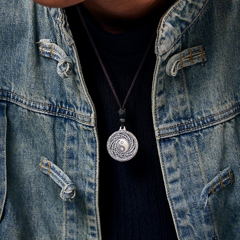 Halskette mit Anhänger aus 999er Sterlingsilber mit Buddha Stones , Tai Chi, Yin Yang und Bagua-Design, Berggeister, Geld ausgeben - image 9