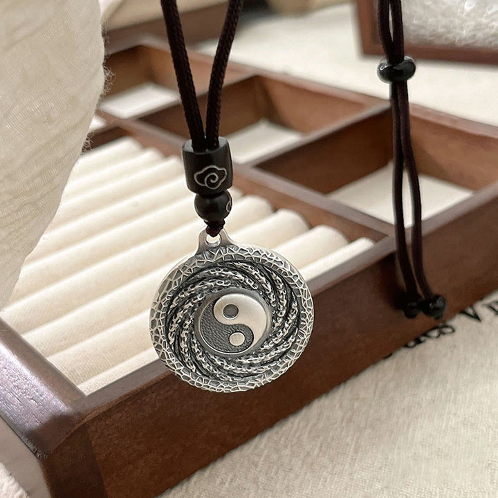 Halskette mit Anhänger aus 999er Sterlingsilber mit Buddha Stones , Tai Chi, Yin Yang und Bagua-Design, Berggeister, Geld ausgeben