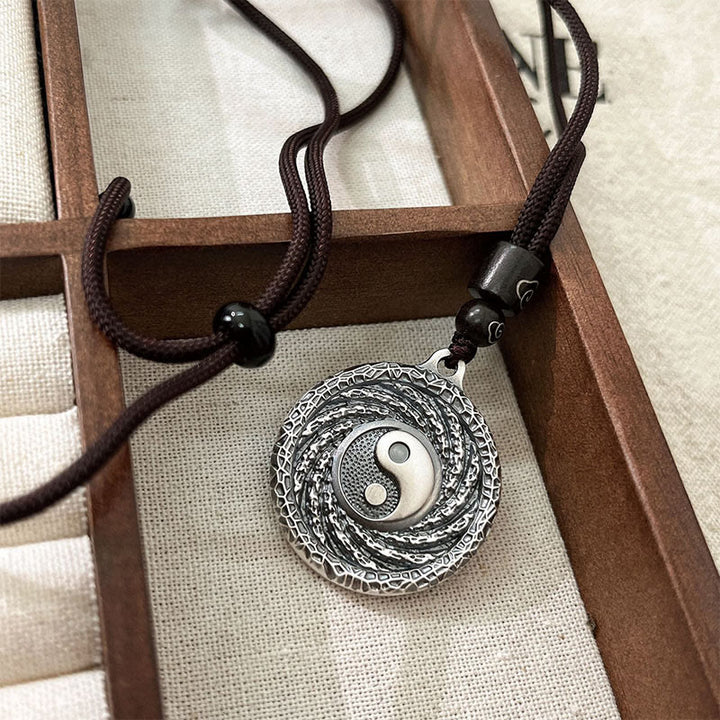 Halskette mit Anhänger aus 999er Sterlingsilber mit Buddha Stones , Tai Chi, Yin Yang und Bagua-Design, Berggeister, Geld ausgeben