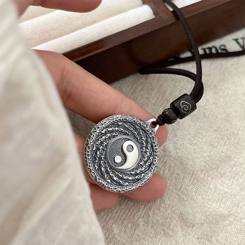 Halskette mit Anhänger aus 999er Sterlingsilber mit Buddha Stones , Tai Chi, Yin Yang und Bagua-Design, Berggeister, Geld ausgeben