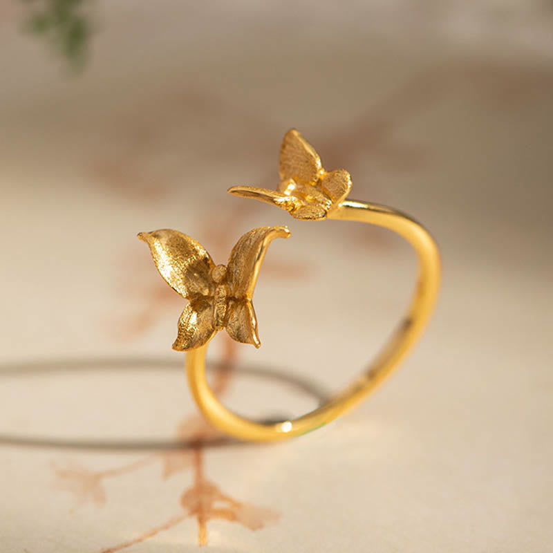 Buddha Stones 925 Sterling Silber Schmetterling Liebesring - Golden - image 3
