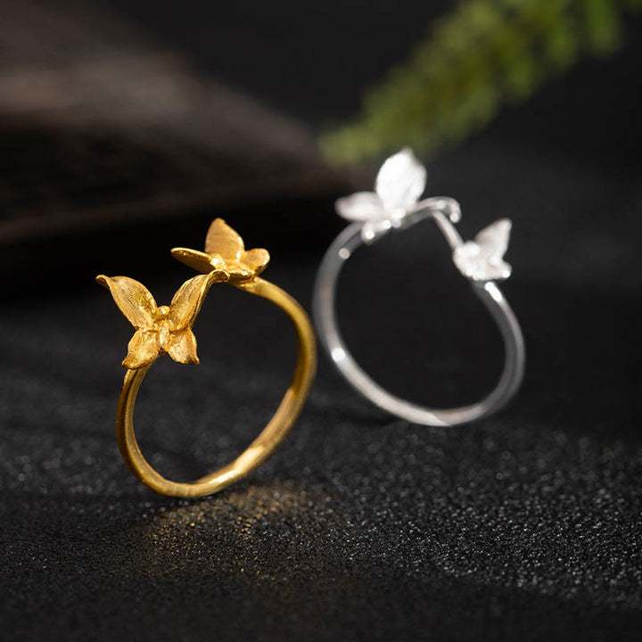 Buddha Stones 925 Sterling Silber Schmetterling Liebesring - image 1