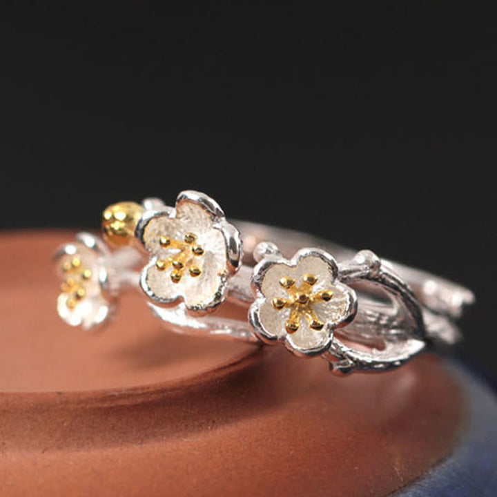 Buddha Stones 925 Sterling Silber Pflaumenbossom Ruhering - image 2