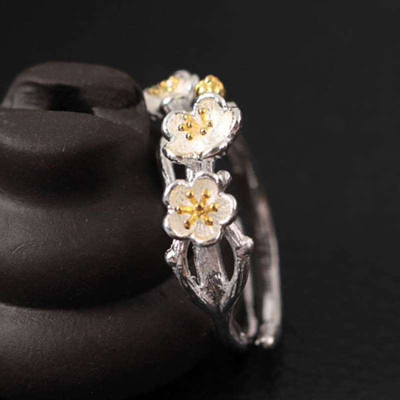 Buddha Stones 925 Sterling Silber Pflaumenbossom Ruhering - image 3