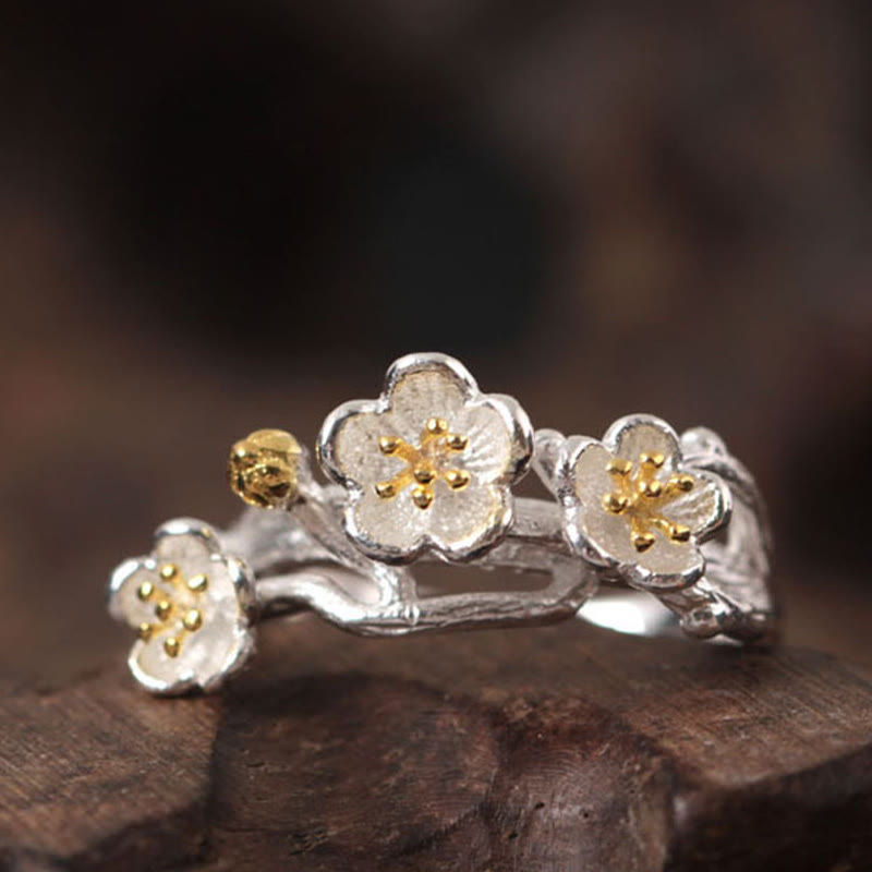 Buddha Stones 925 Sterling Silber Pflaumenbossom Ruhering - image 1