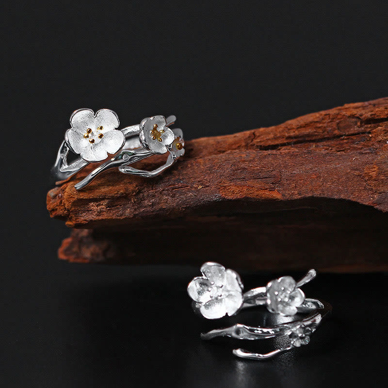 Buddha Stones 925 Sterling Silber Plum Bossom Balance Ring - image 1