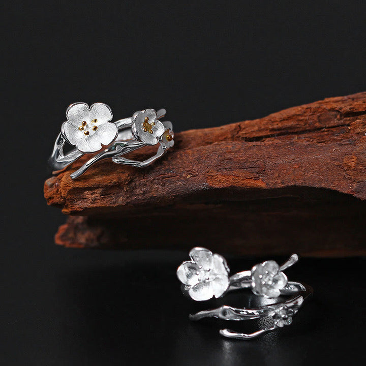 Buddha Stones 925 Sterling Silber Plum Bossom Balance Ring - image 1