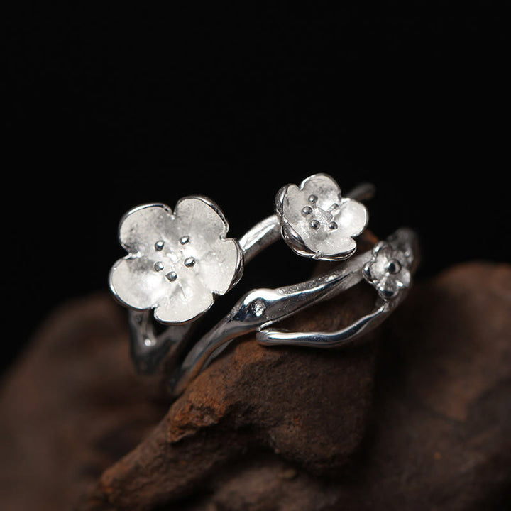 Buddha Stones 925 Sterling Silber Plum Bossom Balance Ring - Silberne Staubgefäße - image 2