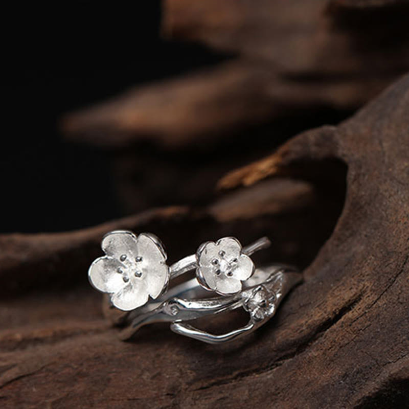 Buddha Stones 925 Sterling Silber Plum Bossom Balance Ring - image 9