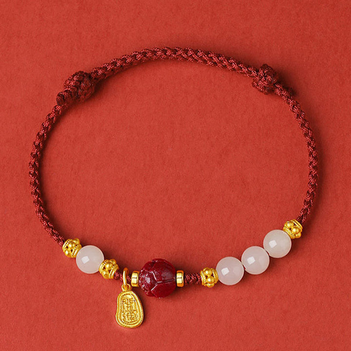 Buddha Stones Fu Charakter Jade Zinnober 24 K vergoldet Glück rote Schnur Armband