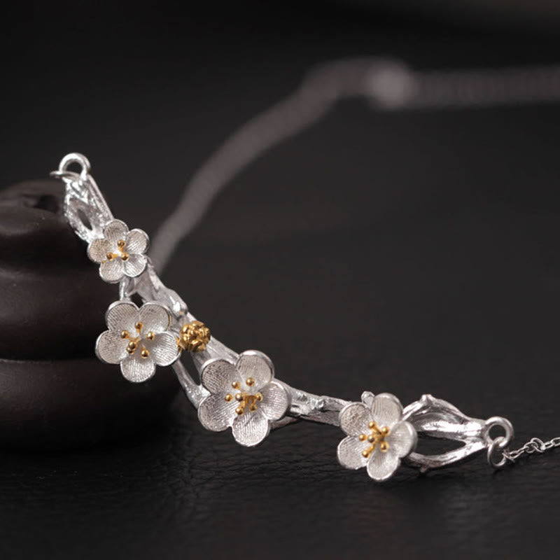 Buddha Stones 925 Sterling Silber Plum Bossom Schutz Halskette Anhänger - Pflaumenboss aus 925er Sterlingsilber - image 0