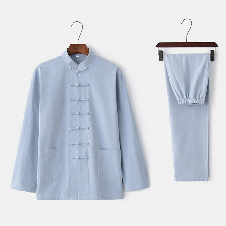 Buddha Stones Frosch-Knopf Tang Langarmhemd Hose Herrenanzug - Hellblau - US/ UK/AU44, EU54 (4XL) - image 7