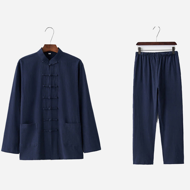 Buddha Stones Frosch-Knopf Tang Langarmhemd Hose Herrenanzug - image 16