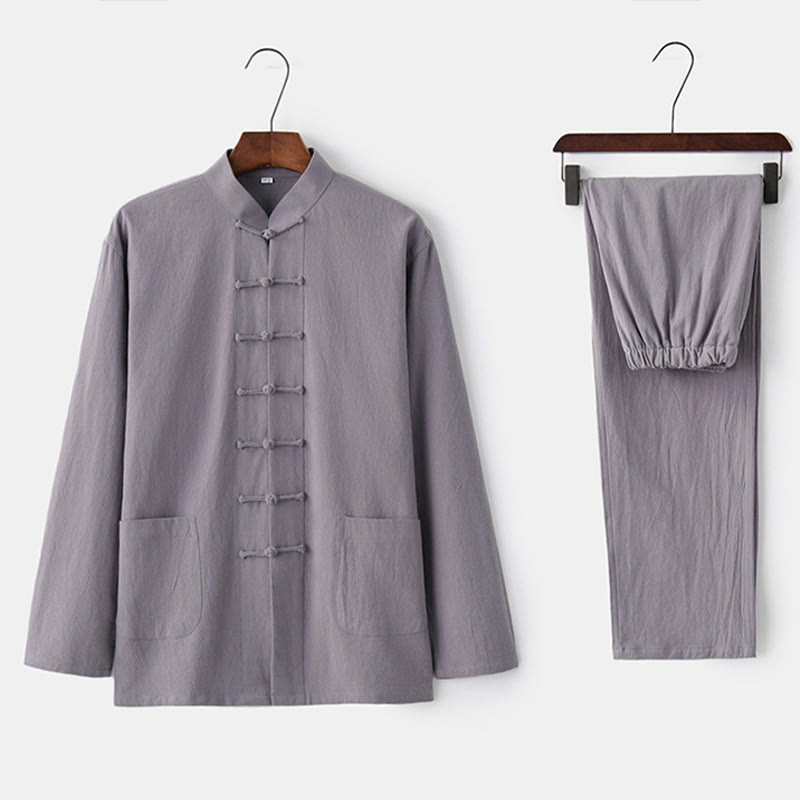 Buddha Stones Frosch-Knopf Tang Langarmhemd Hose Herrenanzug - image 19