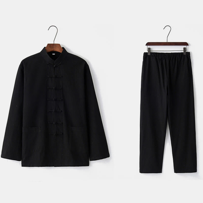 Buddha Stones Frosch-Knopf Tang Langarmhemd Hose Herrenanzug - image 20