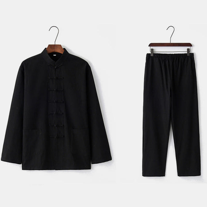 Buddha Stones Frosch-Knopf Tang Langarmhemd Hose Herrenanzug - image 20