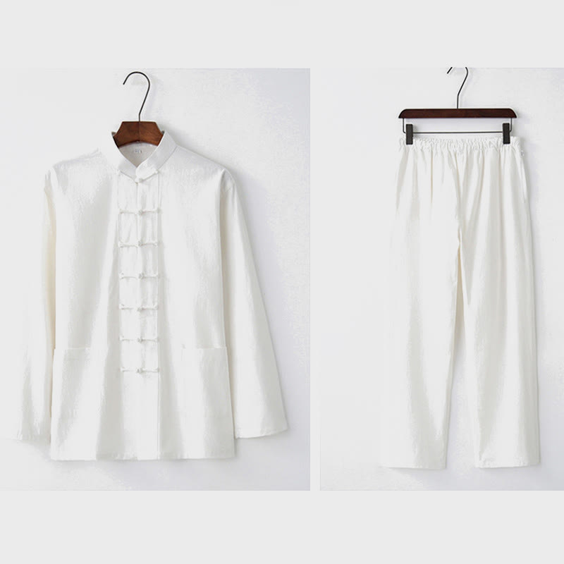 Buddha Stones Frosch-Knopf Tang Langarmhemd Hose Herrenanzug - image 22