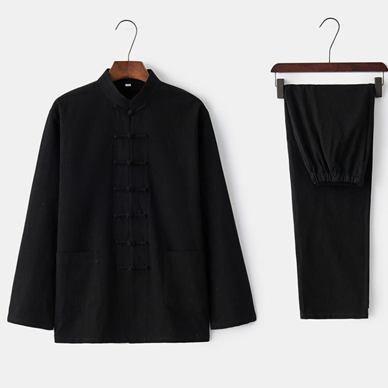 Buddha Stones Frosch-Knopf Tang Langarmhemd Hose Herrenanzug - image 21