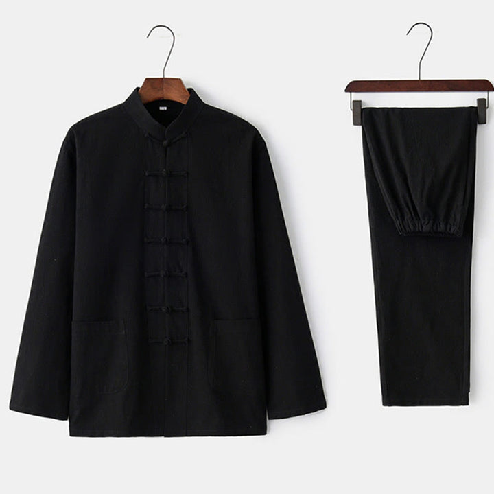 Buddha Stones Frosch-Knopf Tang Langarmhemd Hose Herrenanzug - image 21