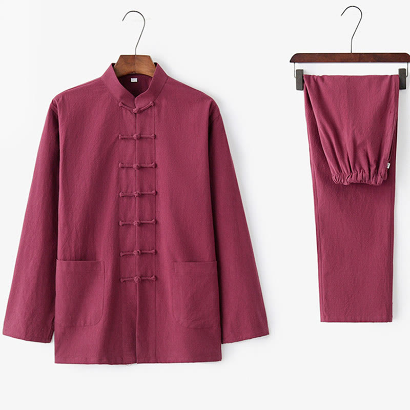 Buddha Stones Frosch-Knopf Tang Langarmhemd Hose Herrenanzug - image 28