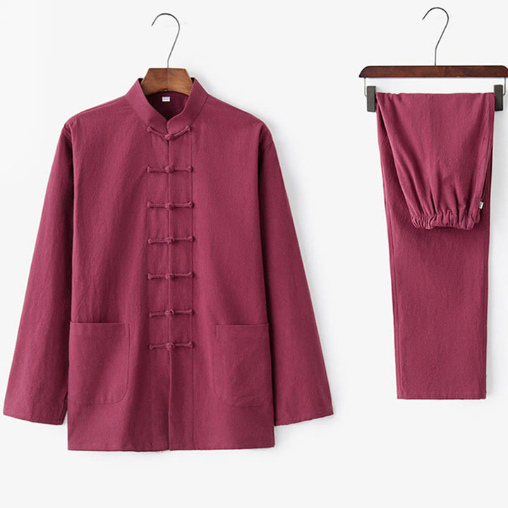 Buddha Stones Frosch-Knopf Tang Langarmhemd Hose Herrenanzug - image 28