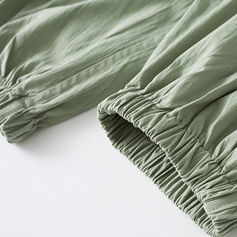 Buddha Stones Frosch-Knopf Dreiviertelärmel Hemd Hose Herrenanzug - image 13