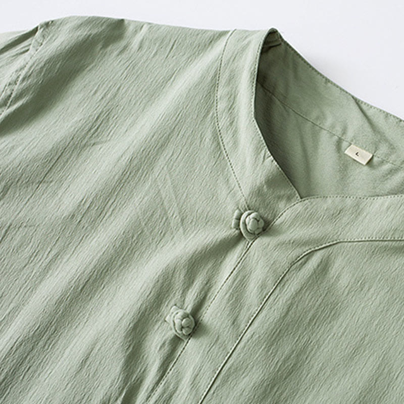 Buddha Stones Frosch-Knopf Dreiviertelärmel Hemd Hose Herrenanzug - image 12