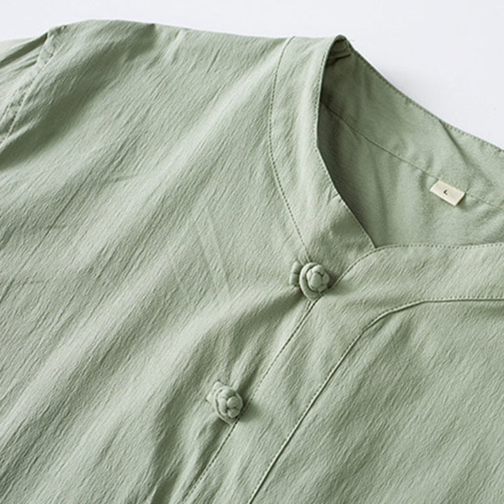 Buddha Stones Frosch-Knopf Dreiviertelärmel Hemd Hose Herrenanzug - image 12