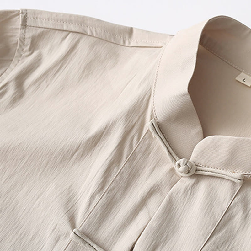 Buddha Stones Tang Froschknopf Dreiviertelärmel Hemd Weite Hose Baumwolle Leinen Herrenanzug - image 9