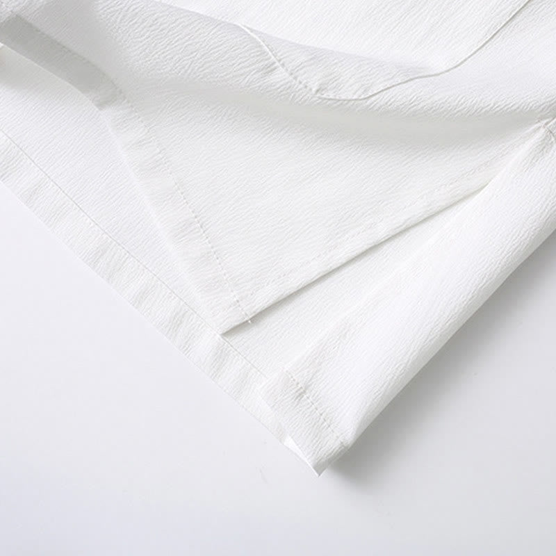 Buddha Stones Tang Frosch-Knopf Kurzarmhemd Weite Beinhose Herrenanzug - image 11