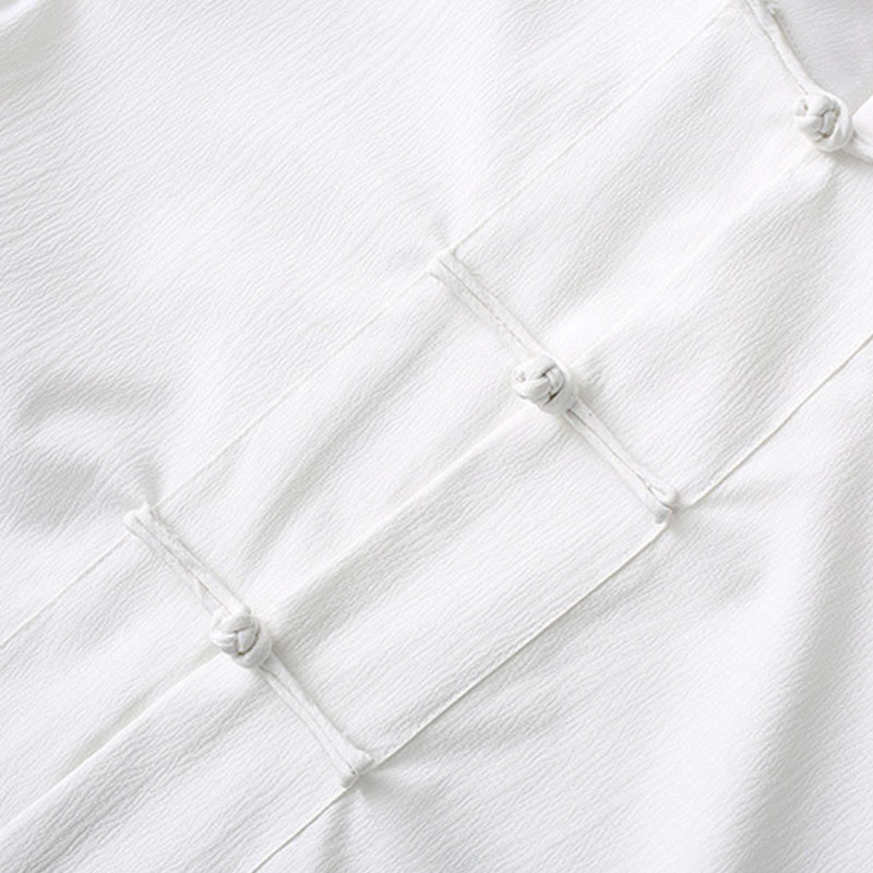 Buddha Stones Tang Frosch-Knopf Kurzarmhemd Weite Beinhose Herrenanzug - image 9