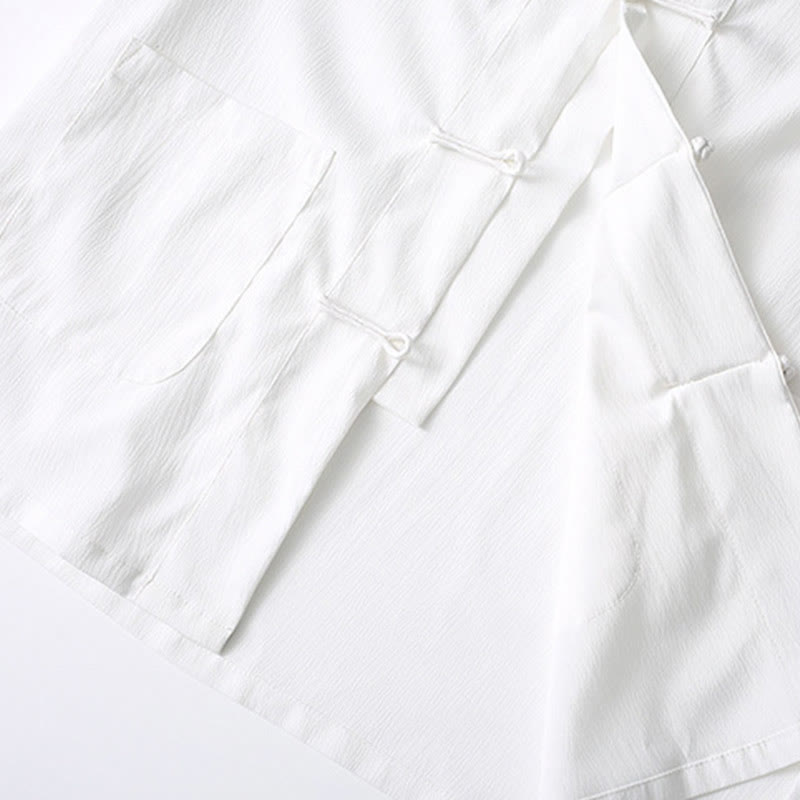 Buddha Stones Tang Frosch-Knopf Kurzarmhemd Weite Beinhose Herrenanzug - image 12