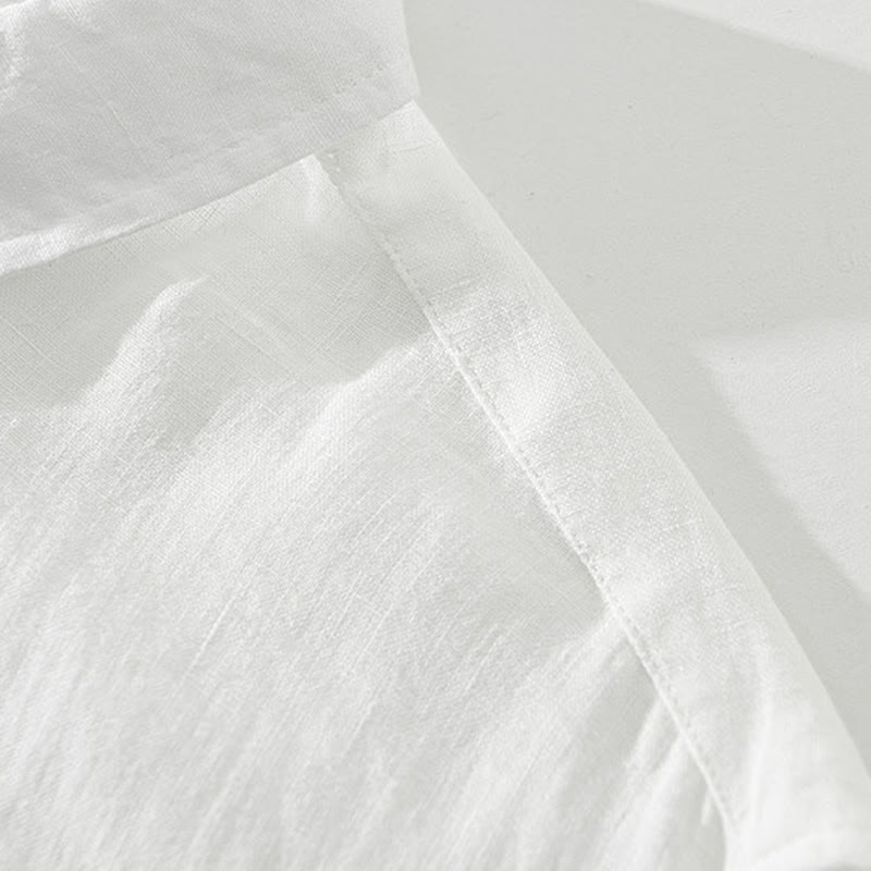 Buddha Stones Einfarbig Lose Langarm Halbknopfhemd Leinen Herrenbekleidung - image 5