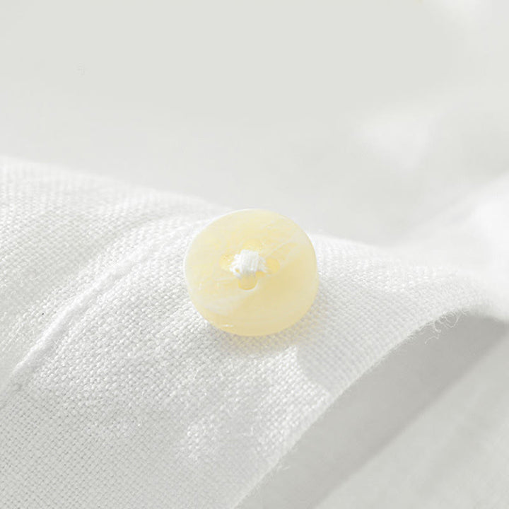 Buddha Stones Einfarbig Lose Langarm Halbknopfhemd Leinen Herrenbekleidung - image 4