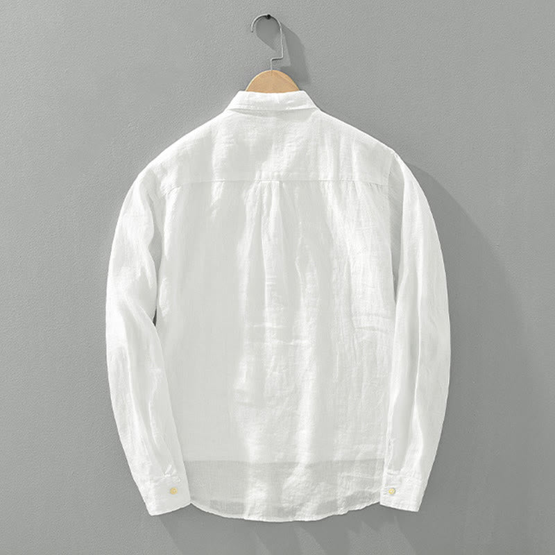 Buddha Stones Einfarbig Lose Langarm Halbknopfhemd Leinen Herrenbekleidung - image 1