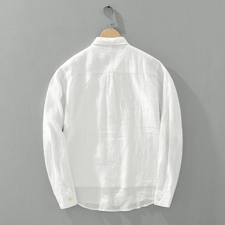 Buddha Stones Einfarbig Lose Langarm Halbknopfhemd Leinen Herrenbekleidung - image 1