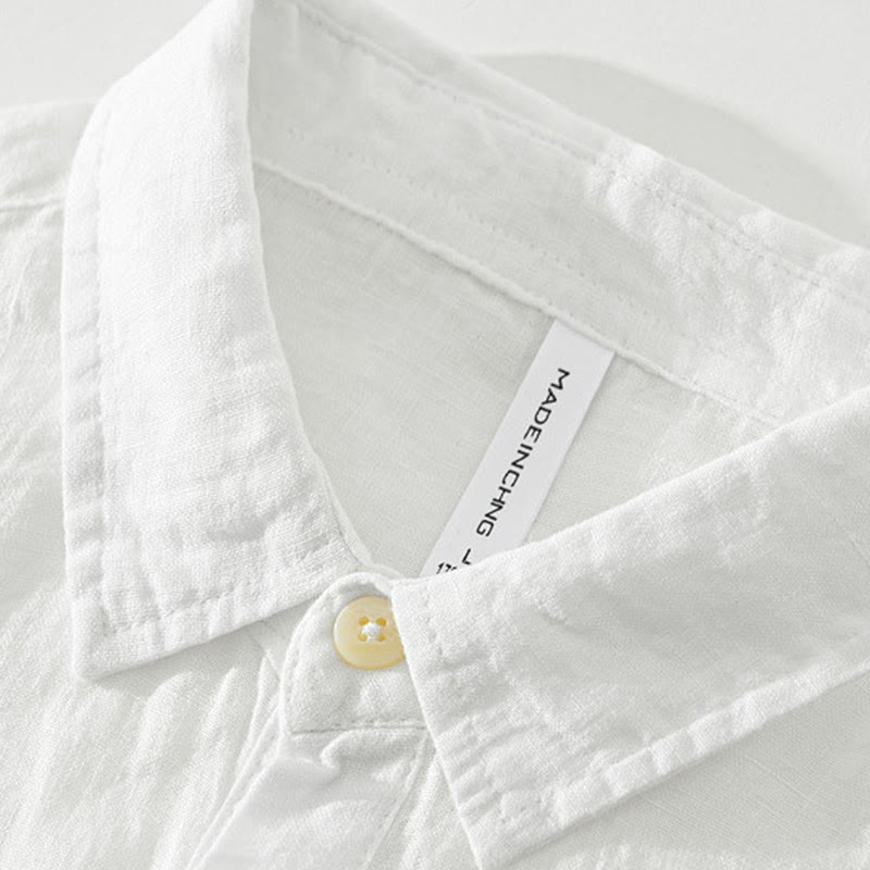 Buddha Stones Einfarbig Lose Langarm Halbknopfhemd Leinen Herrenbekleidung - image 2