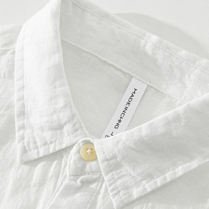 Buddha Stones Einfarbig Lose Langarm Halbknopfhemd Leinen Herrenbekleidung - image 2