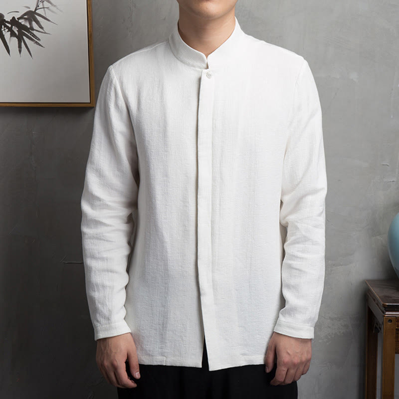 Buddha Stones, einfarbige chinesische Tang-Anzugjacke, Herrenbekleidung - Weiß - US/ UK/AU42, EU52 (4XL) - image 3