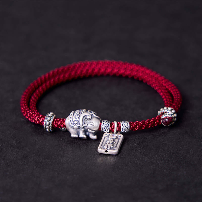 Buddha Stones 925 Sterling Silber Elefant Sicher und Wohl Amulett Charm Stärke Armband