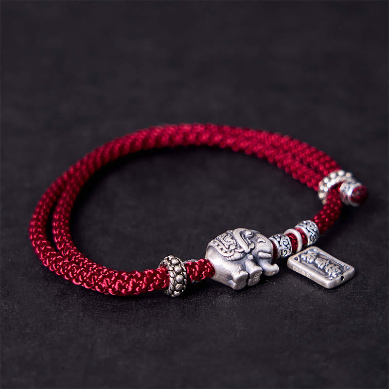 Buddha Stones 925 Sterling Silber Elefant Sicher und Wohl Amulett Charm Stärke Armband