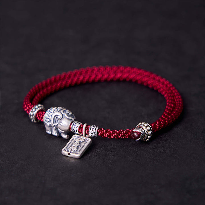 Buddha Stones 925 Sterling Silber Elefant Sicher und Wohl Amulett Charm Stärke Armband