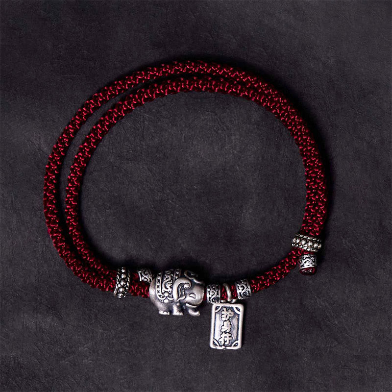 Buddha Stones 925 Sterling Silber Elefant Sicher und Wohl Amulett Charm Stärke Armband