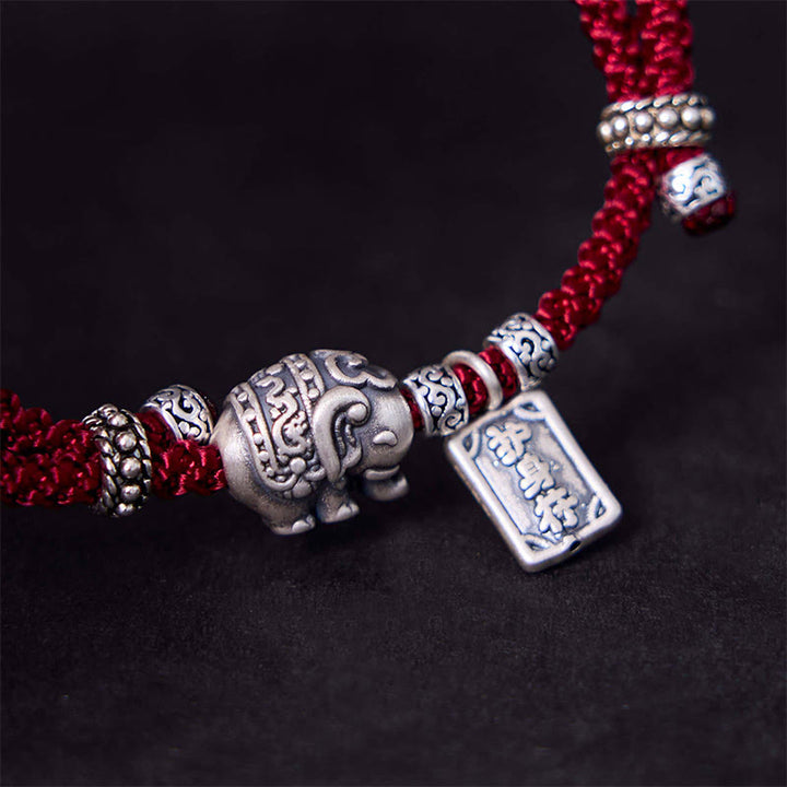 Buddha Stones 925 Sterling Silber Elefant Sicher und Wohl Amulett Charm Stärke Armband