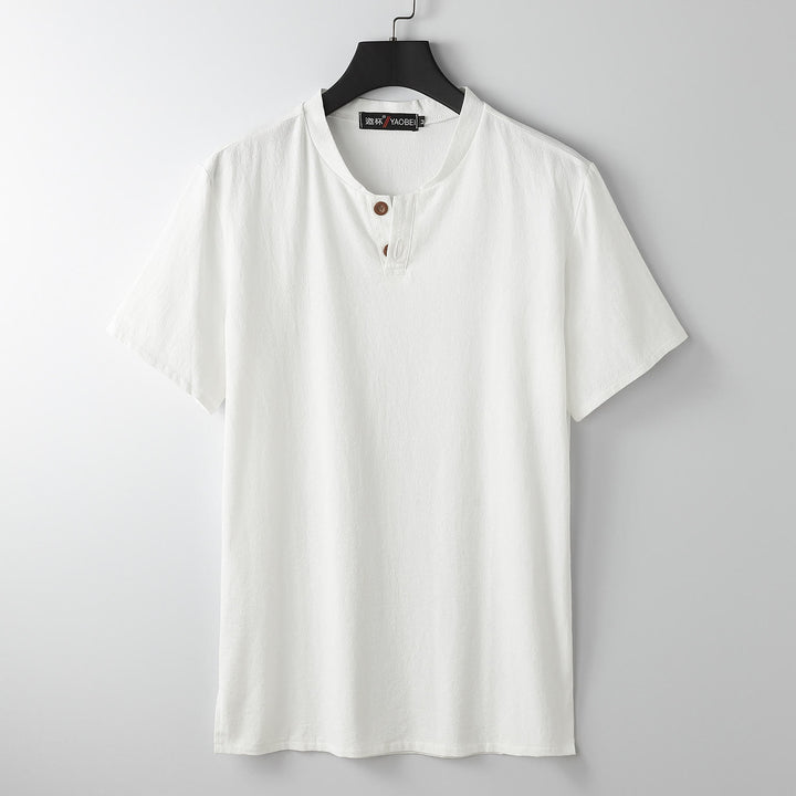 Buddha Stones ​​Herren-T-Shirt, locker geschnitten, einfarbig, Kurzarm, Knopfleiste, V-Ausschnitt, weiches Hemd - Weiß - US/UK/AU54, EU64 (9XL) - image 0