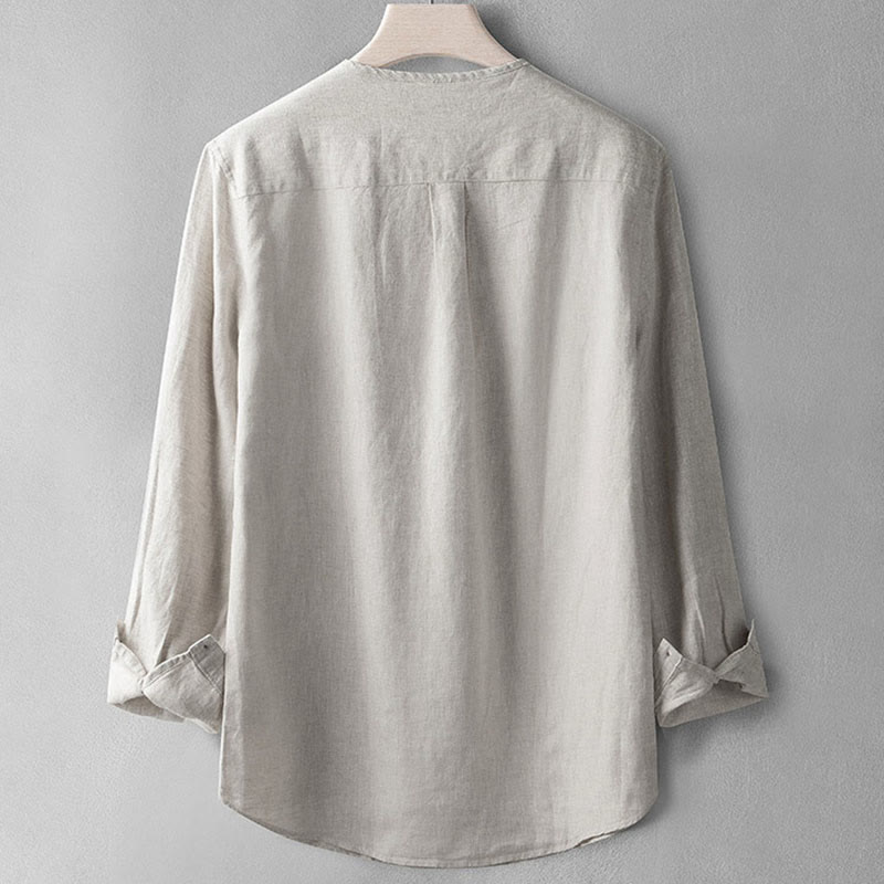 Buddha Stones Einfarbig Langarm Knopf Hemd Leinen Herren Kleidung - image 11