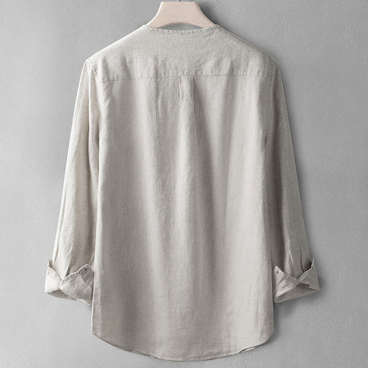Buddha Stones Einfarbig Langarm Knopf Hemd Leinen Herren Kleidung - image 11