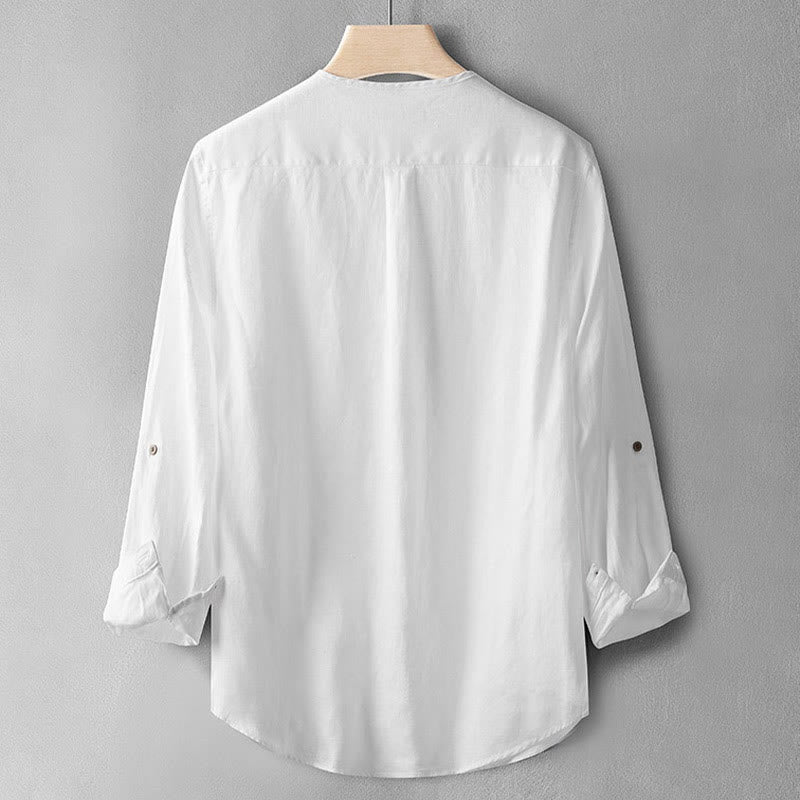 Buddha Stones Einfarbig Langarm Knopf Hemd Leinen Herren Kleidung - image 12