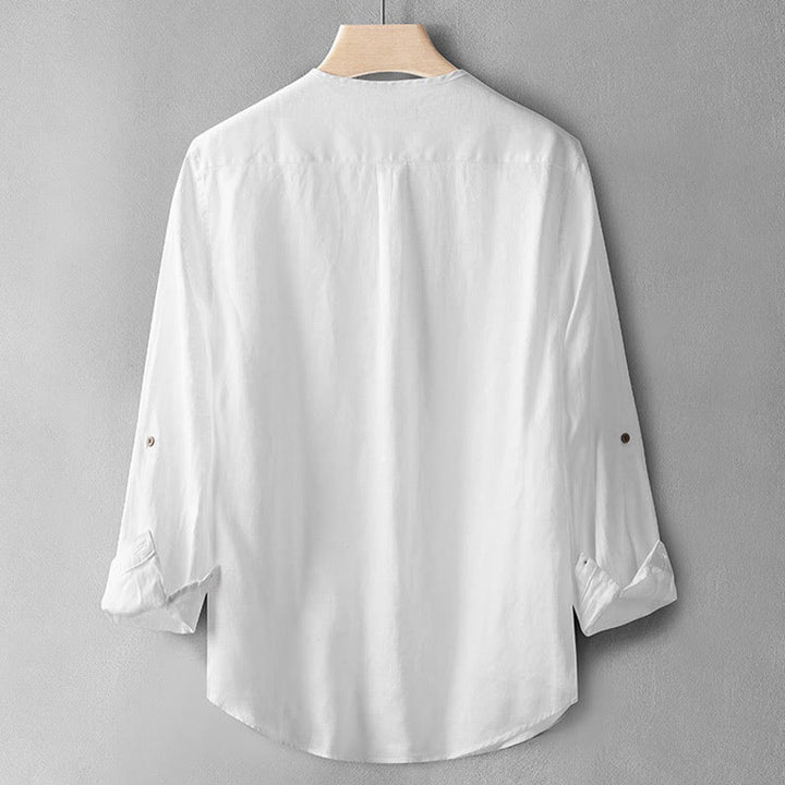 Buddha Stones Einfarbig Langarm Knopf Hemd Leinen Herren Kleidung - image 12