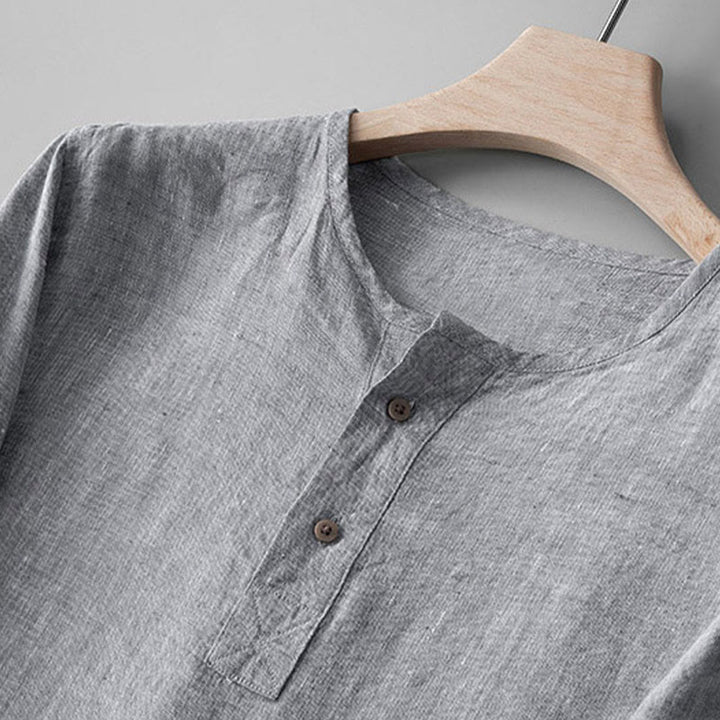 Buddha Stones Einfarbig Langarm Knopf Hemd Leinen Herren Kleidung - image 6